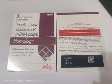 Lilly Humalog 3ml Insulin Cartridge 100 Iuml At Rs 819piece In Surat