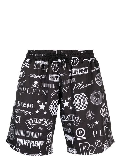 Philipp Plein Logos Logo Print Swim Shorts Black Farfetch