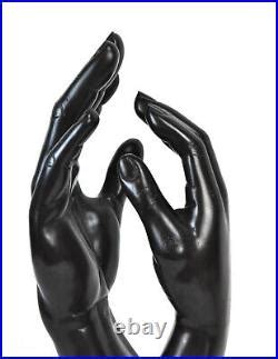 Vintage Hand Carved Ebony Wood Sculpture Pair Of Interlaced Hands