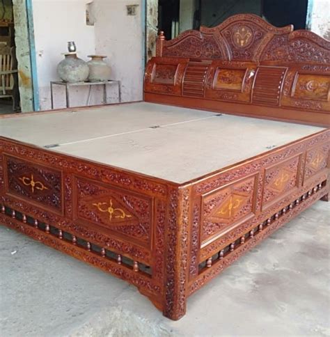 King Size Teak Wood Wooden Carving Cot With Storage At Rs In