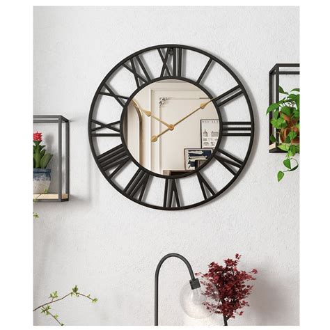 Ripley Reloj De Pared Con Espejo Redondo Estilo Vintage Negro