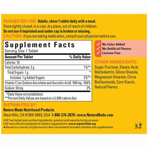 Nature Made® Orange Flavored Chewable Vitamin C Tablets 500mg 60 Ct Fry’s Food Stores