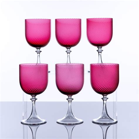 Lot An Excellent Quality Set Of 6 Italian Murano Ruby Glass Wine Goblets The Wrythen Ruby