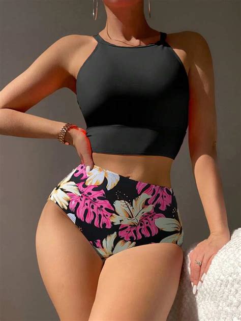 Shein Swim Vcay Tropical Print High Waisted Bikini Swimsuit Shein Usa