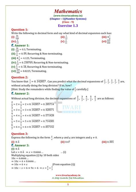 Ncert Solutions For Class 9 Maths Chapter 1 Number Systems In Pdf Number System Worksheets