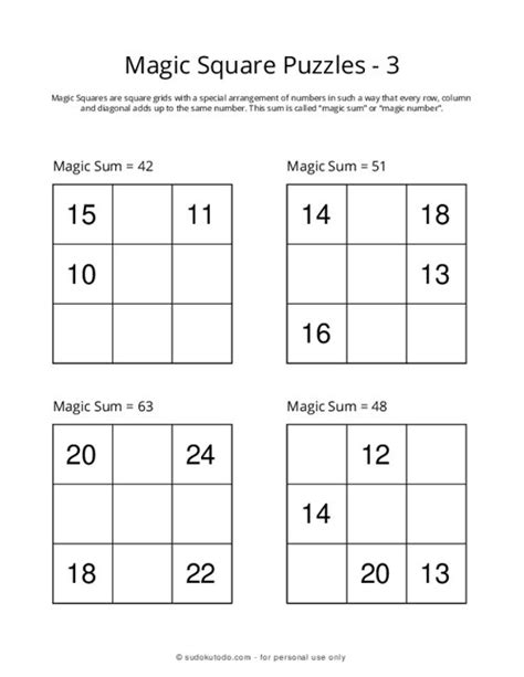 3x3 Magic Square Puzzles Printable