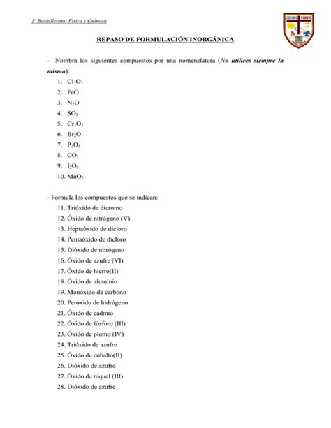 REPASO DE FORMULACIÓN INORGÁNICA