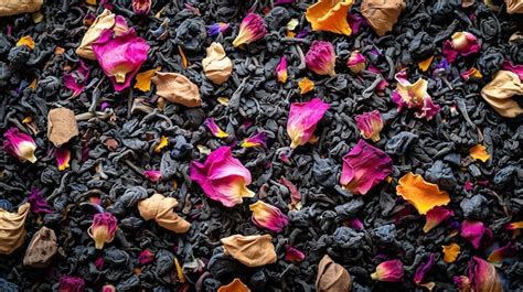Premium Photo The Backdrop Of Black Tea Features Dried Flower Leaves