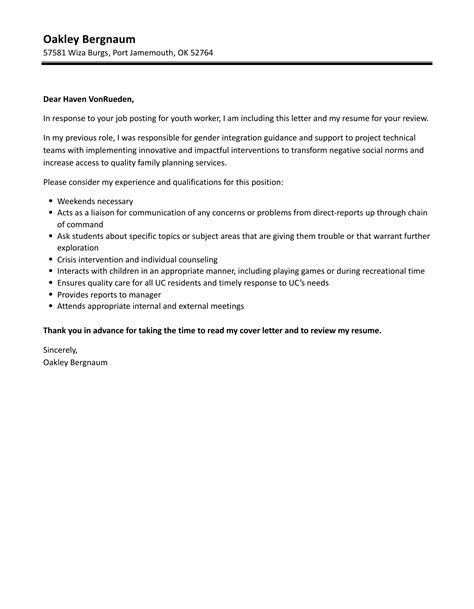 Youth Worker Cover Letter Velvet Jobs