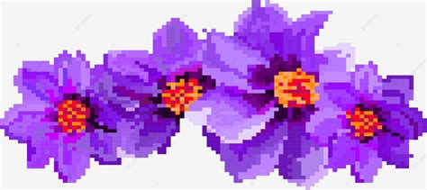 Flowers In Pixel Art A White Background Illustration Vector Pattern