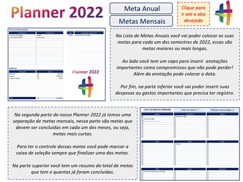 Planner Em Excel Metas Anuais E Mensais