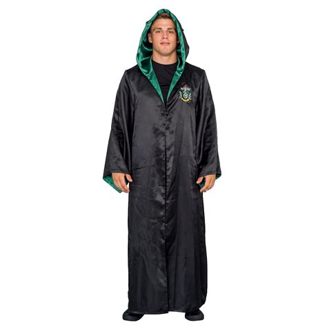 Harry Potter Slytherin Costume Black And Green Long Robe With Hood