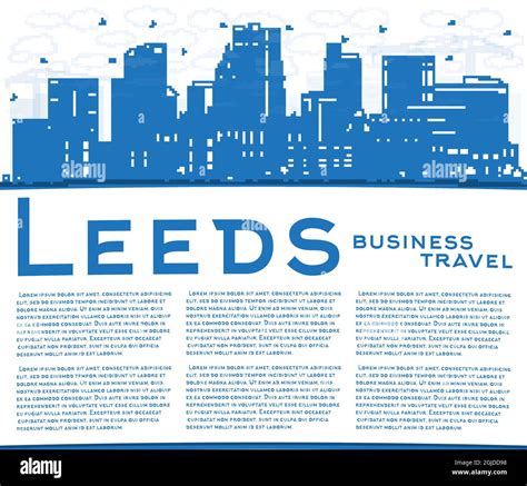 Outline Leeds UK City Skyline With Blue Buildings And Copy Space