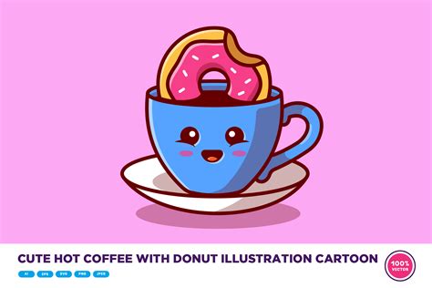 Cute Hot Coffee With Donut Illustration Graphic By Catalyststuff Creative Fabrica