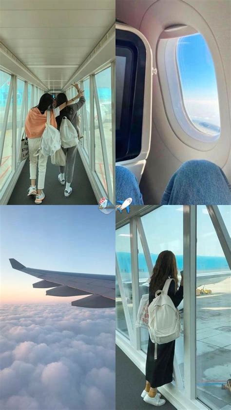 Two Women Looking Out An Airplane Window At The Clouds Below And On Top