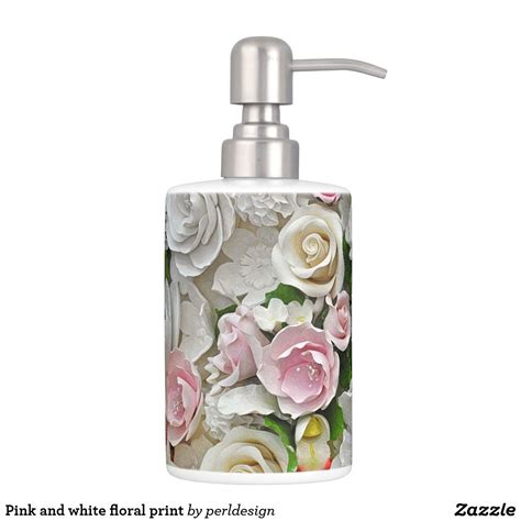 Pink And White Floral Print Soap Dispenser And Toothbrush Holder Pink