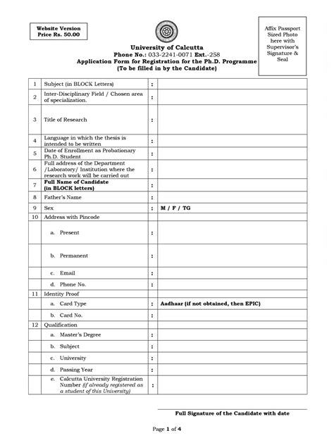 Ph D Application Form Calcutta University Pdf Instapdf