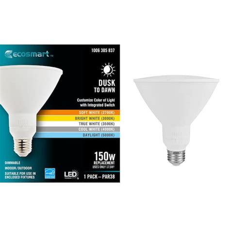 EcoSmart 150 Watt Equivalent PAR38 Dimmable CEC Flood Dusk To Dawn With