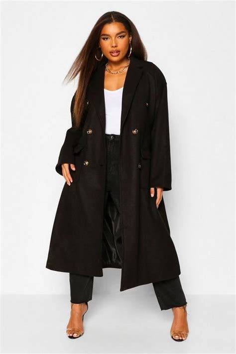 Plus Double Pocket Belted Wool Look Coat Boohoo