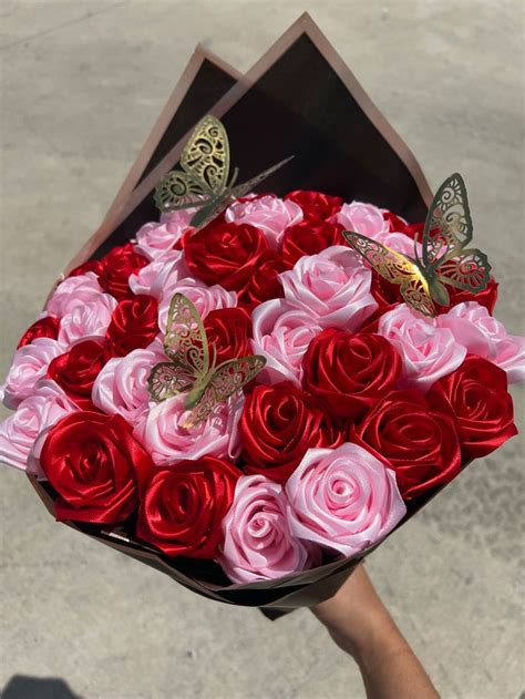 Pink And Red Eternal Rose Bouquet Roses Bouquet Gift Diy Ribbon