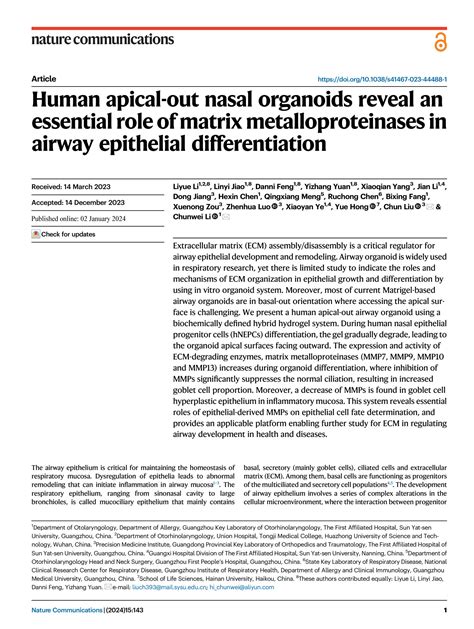 Solution Human Apical Out Nasal Organoids Reveal An Essential Role Of