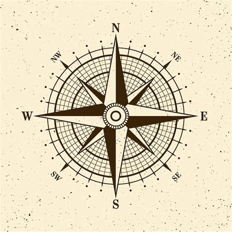 Premium Vector Vintage Marine Wind Rose Nautical Chart Monochrome Navigational Compass With