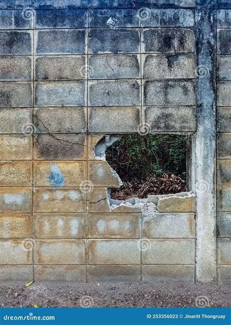 Dirty Old Eroded Cracked Plaster Cement Block Fence Concrete Block