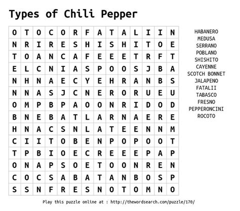 Types of Chili Pepper Word Search | Types of chili peppers, Stuffed peppers, Pepperoncini