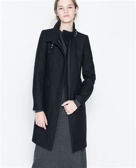 Zara Coat With Buckle Collar And Zip In Blue Lyst