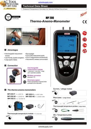 Kimo MP 200 P Thermo Anemometer Datasheet PDF