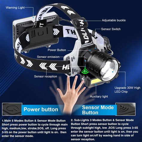 Linterna frontal LED recargable 10000 lúmenes súper brillantes con 5