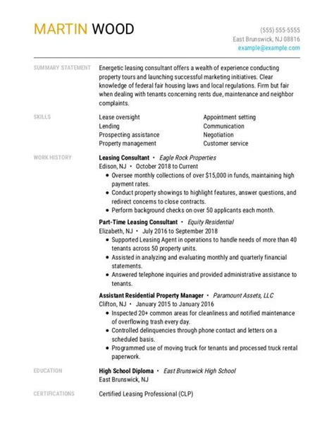 Leasing Consultant Resume Sample Leasing Agent Resume Samples