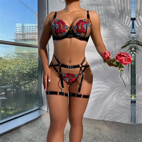 Satın Alın Tooxika Erotic Lingerie New Women S High Grade Large Flower Embroidery Sexy Hollow