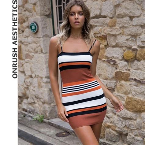 Oa New European American Womens Striped Sleeveless Dresses Casual Sexy