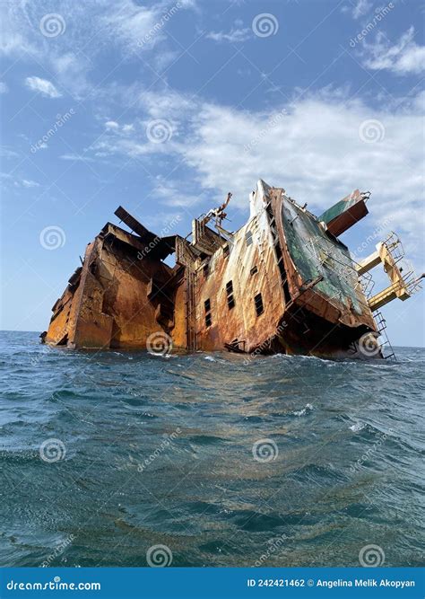 Old sunken ship at sea stock photo. Image of boat, destroyed - 242421462