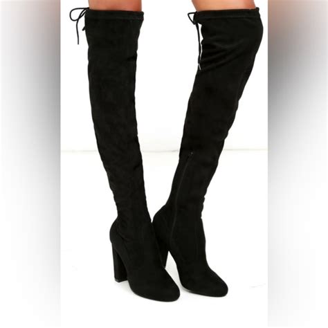 Lulus Shoes Black Suede Over The Knee Boots Poshmark