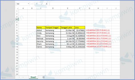 3 Cara Menghitung Umur Di Excel Today Yearfrac Dan Int Hot Sex Picture