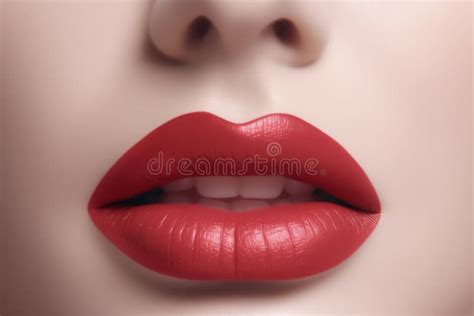 Beauty Red Lips Makeup Detail Beautiful Closeup Sensual Open Mouth