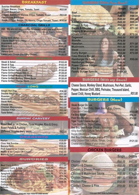 Menu At Casablanca Roadhouse Restaurant Brakpan