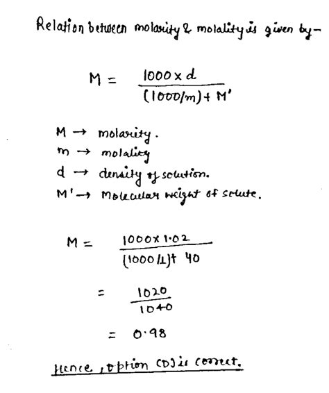 Molarity Of 1m Aqueous Naoh Solution Density Of The Solution Is 102 G