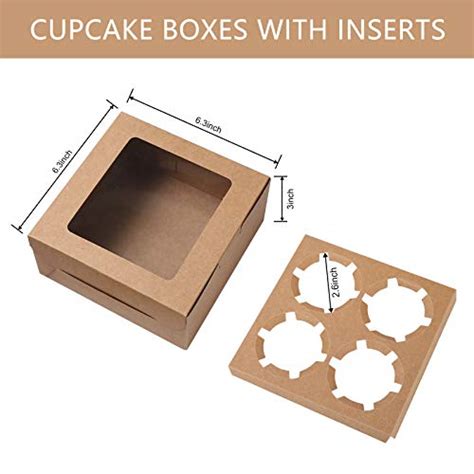 25 Packs Kraft Paper Cupcake Boxes With Display Window And Inserts Hold