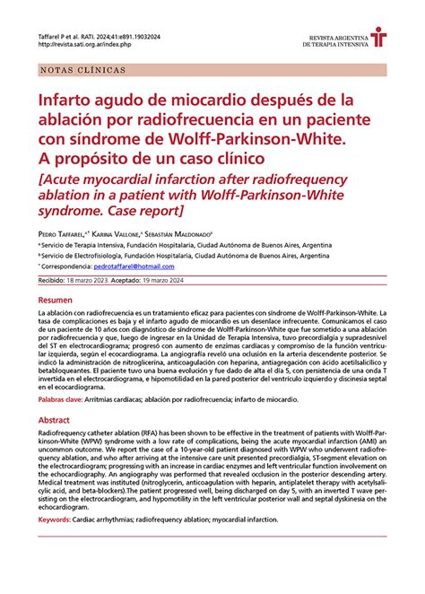 Infarto Agudo De Miocardio Posterior A Ablaci N Por Radiofrecuencia En