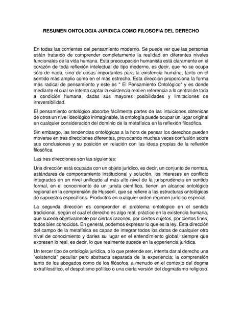 Resumen Ontologia Juridica Como Filosofia Del Derecho Resumen