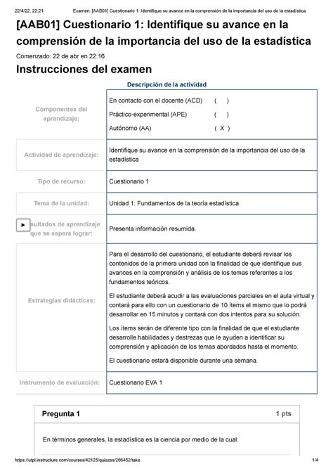 Examen Aab Cuestionario Identifique Su Avance En La Comprensi N