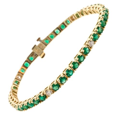 Green Emerald Diamond Gold Tennis Bracelet For Sale At Stdibs