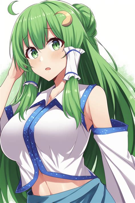 Masaüstü Anime Girls Touhou Kochiya Sanae Uzun Saç Yeşil Saç Solo Resim Dijital Sanat