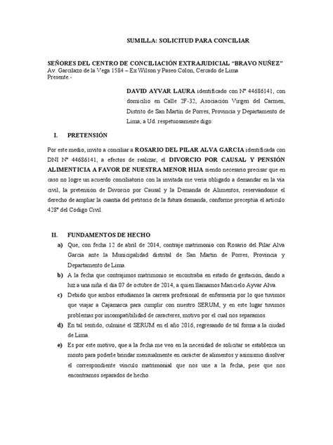 Solicitud Para Conciliar Pdf Divorcio Lima