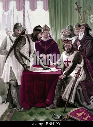 King John signing the Magna Carta in Runnymede in 1215. Comic history Stock Photo - Alamy