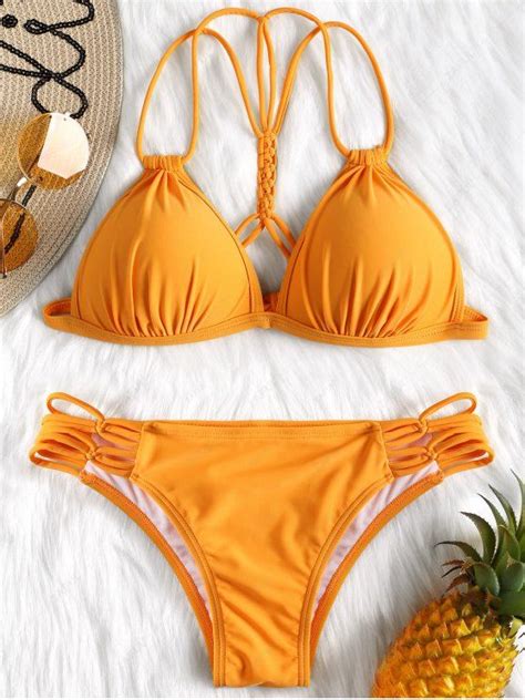 Off Strappy Molded Cup Bikini Set In Orange Zaful