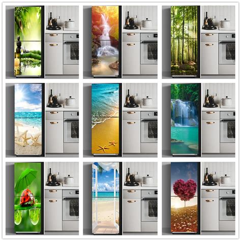 Fridge Stickers Refrigerator Cover Door Landscape Plant Sea Vinyl Self